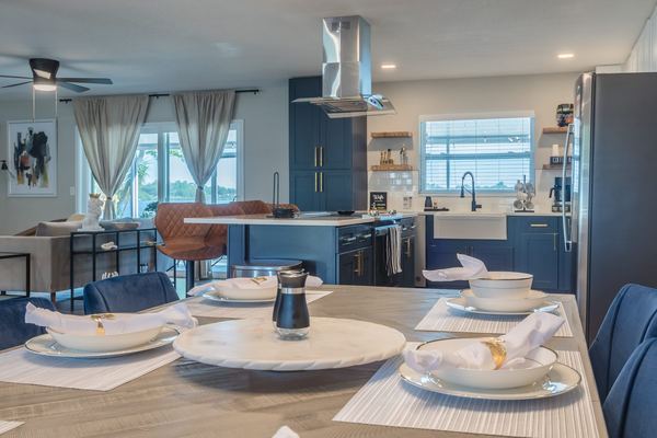 Dining table styled with place settings